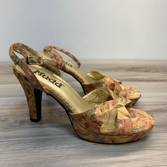 Mudd Y2K Retro Women’s 7M Sandals Strappy Block Heels Floral Tapestry Platforms - Picture 1 of 11